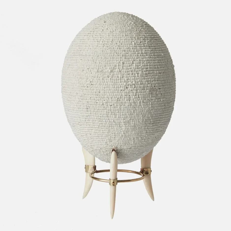 Green Beaded Ostrich Egg Decorative Object