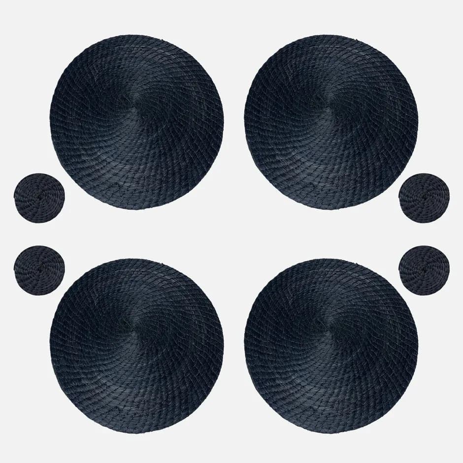 BLUE NATURAL PLACEMATS AND COASTERS 8 SET