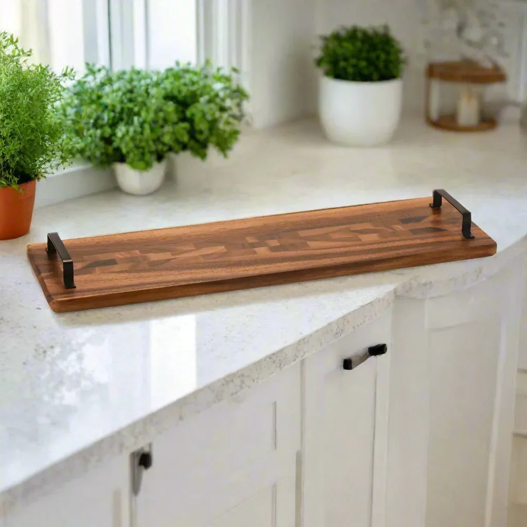 Acacia Serving Trays with Metal Handles by Kalmar Home