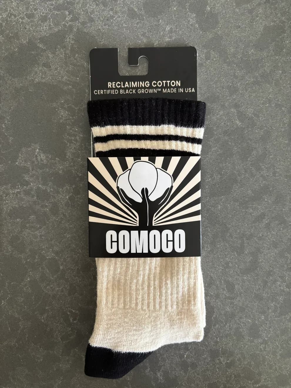 COMOCO Foothold Striped Crew Socks (Certified Black Grown™)