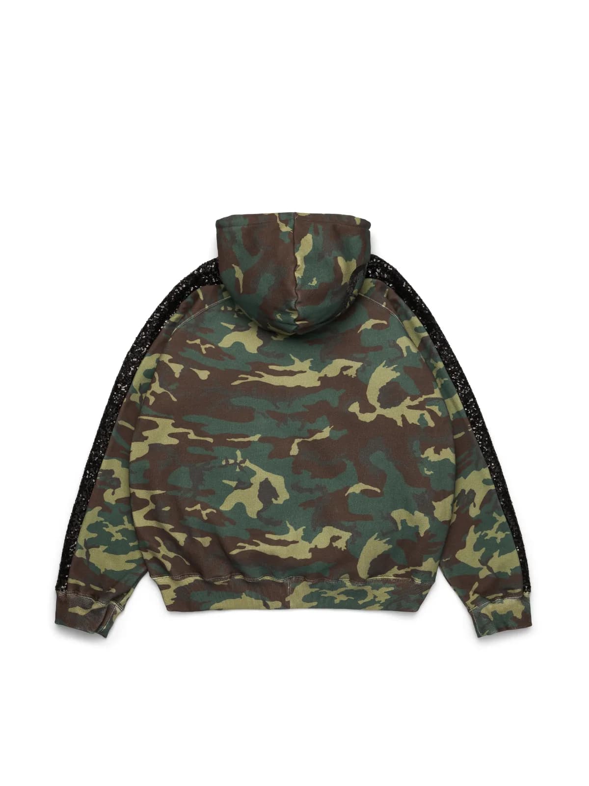 Sequins Sleeve Panel Zip Hoodie Camo