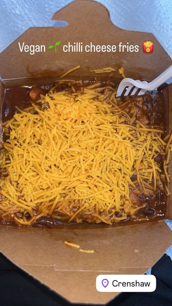 VEGAN CHILI REG CHEESE FRIES