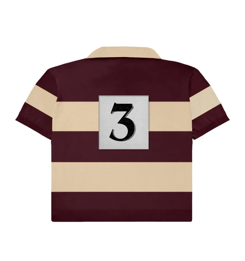 SHORTSLEEVE KNITTED RUGBY- Crimson/Beige