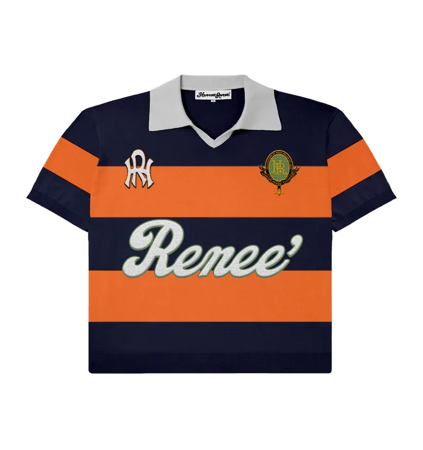 SHORTSLEEVE KNITTED RUGBY- Orange/Navy
