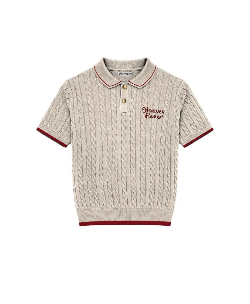 CABLE KNIT POLO- Cream