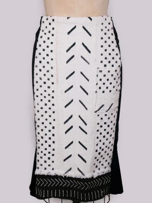 White and Black Mudcloth Pencil Skirt