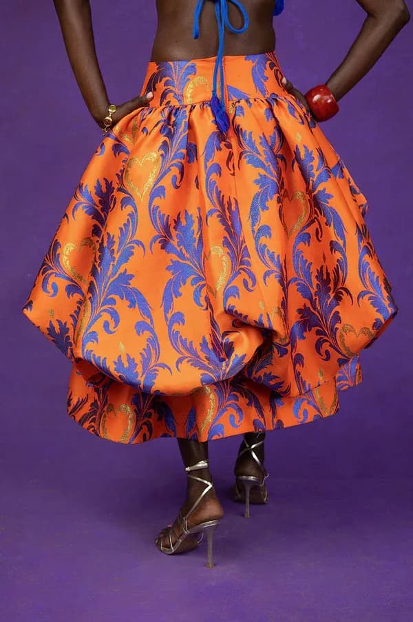 Adeola Printed Brocade Bubble Skirt - Orange