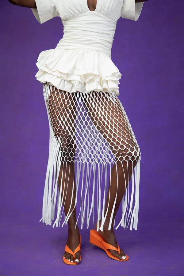 Yumi Faux Suede Laser Cut Skirt