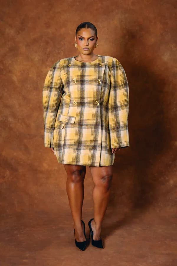 Monroe Checkered Double-Breasted Mini Dress - Gold