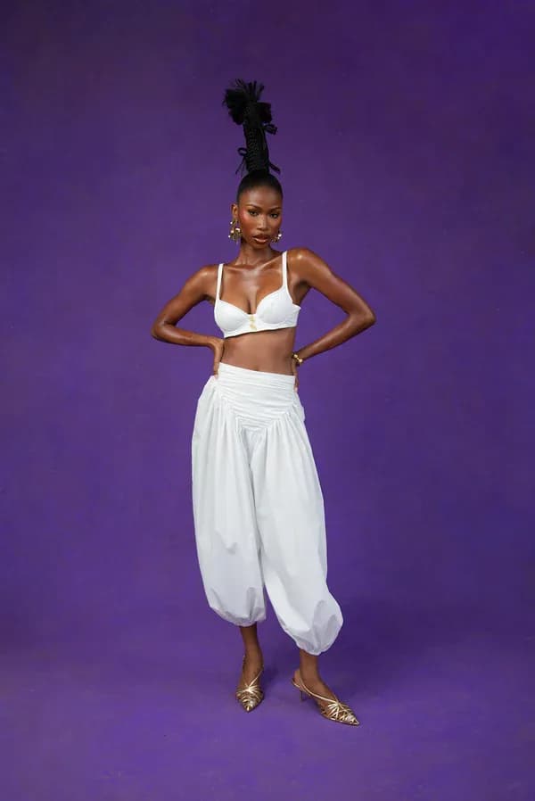 Noore Cotton Parachute Logo Embroidered Trousers