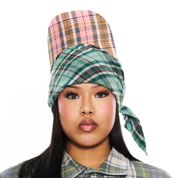 Hikage Tie Hat (GREEN/PINK PLAID)