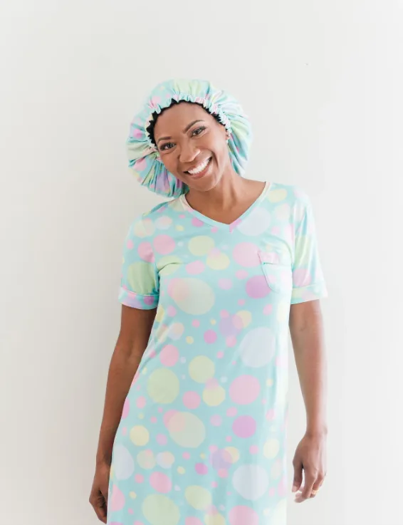 Bubbles - Bamboo Nightgown Set, With A Matching Satin-Lined Bonnet