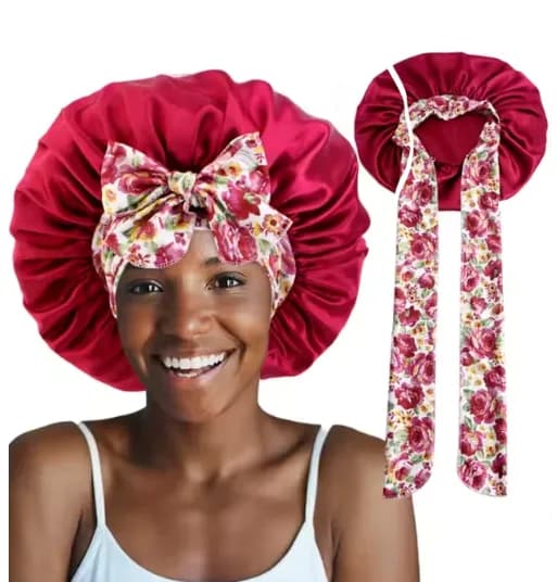 Satin Bonnet with Floral Tie