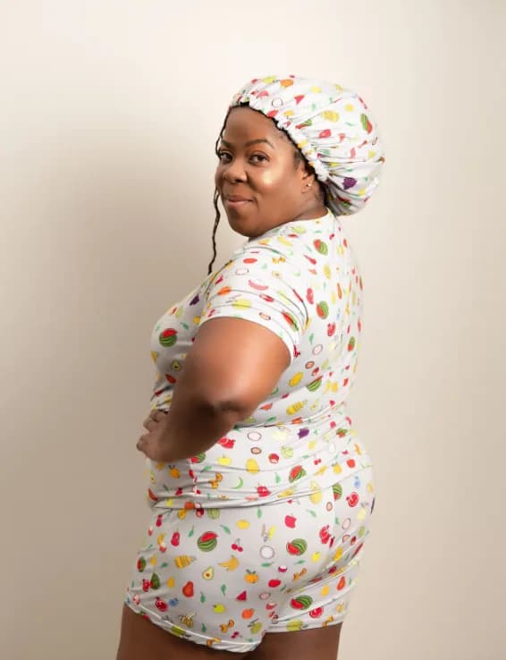Fruity Tootie - Bamboo Pajama Shorts Set, With A Matching Satin-Lined Bonnet