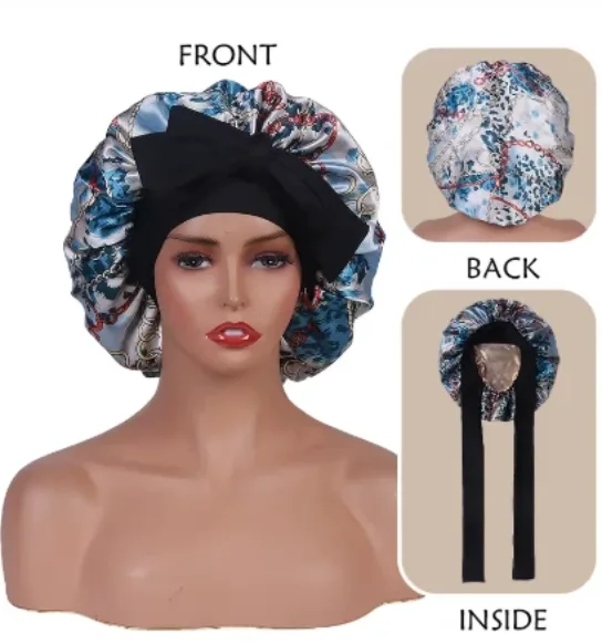 Satin Bonnet - Reversible Floral with Head Tie