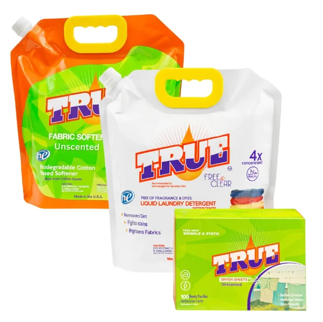 Unscented Plant Based Fabric Softener-True Clear Laundry Detergent-True Laundry Dryer Sheet - 100 Count