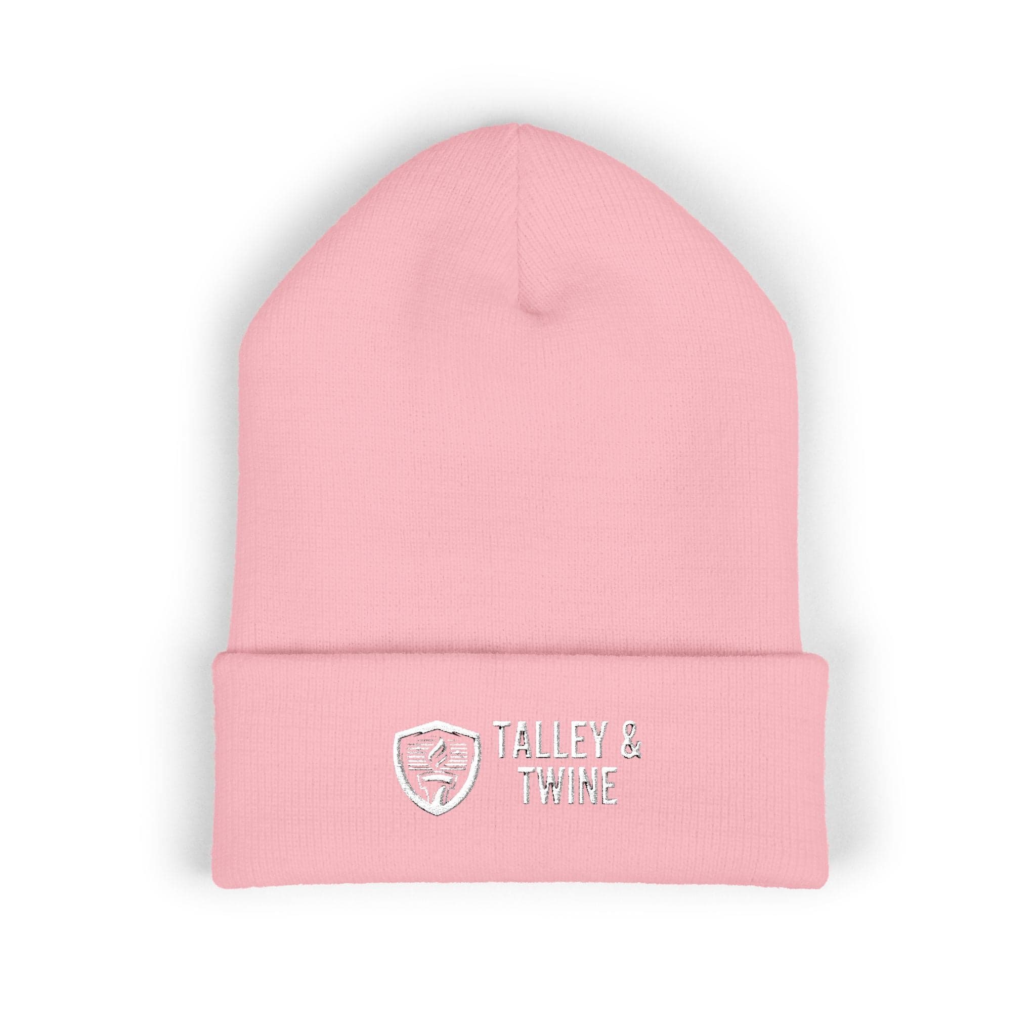 Talley & Twine Embroidered Cuffed Beanie — Classic Black Knit Hat